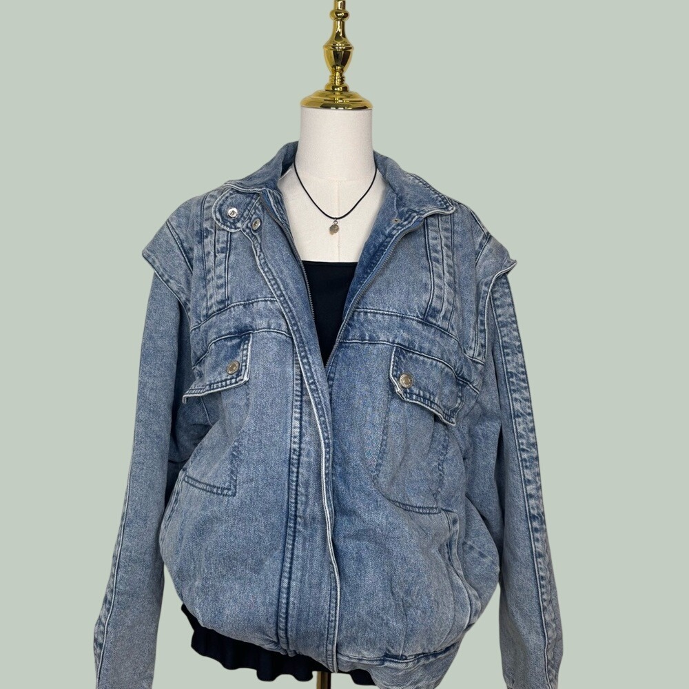 forever 21 insulated zipper lined jean trucker distressed denim jacket